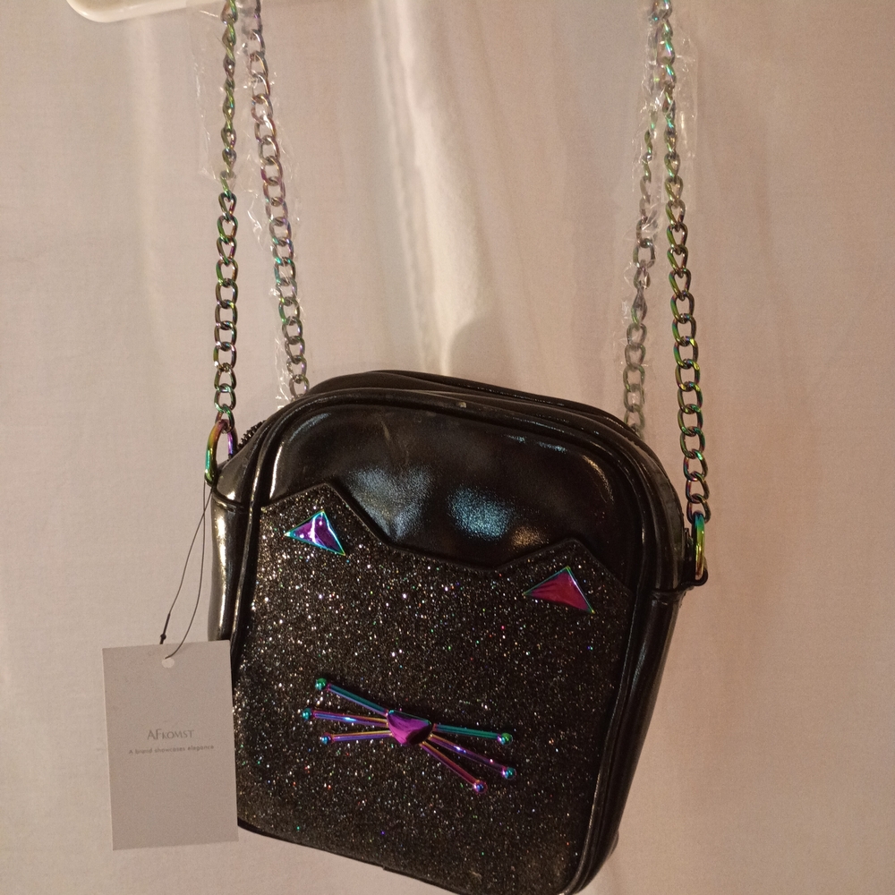 Black Glitter Cat Kids Bag